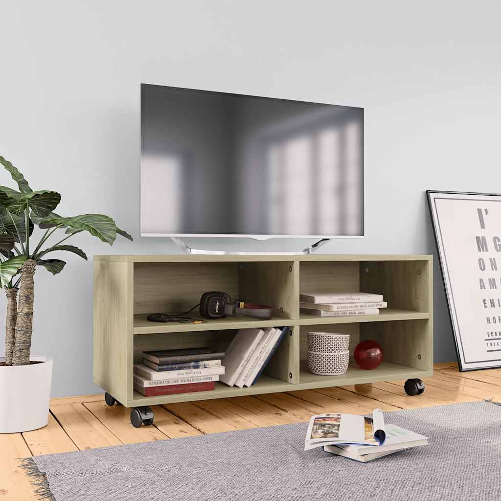 800183 vidaXL TV Cabinet with Castors Sonoma Oak 90x35x35 cm Engineered Wood