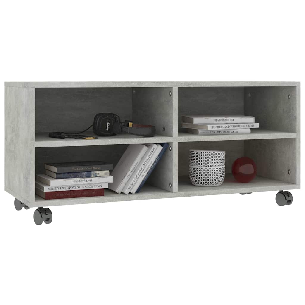 800184 vidaXL TV Cabinet with Castors Concrete Grey 90x35x35 cm Engineered Wood