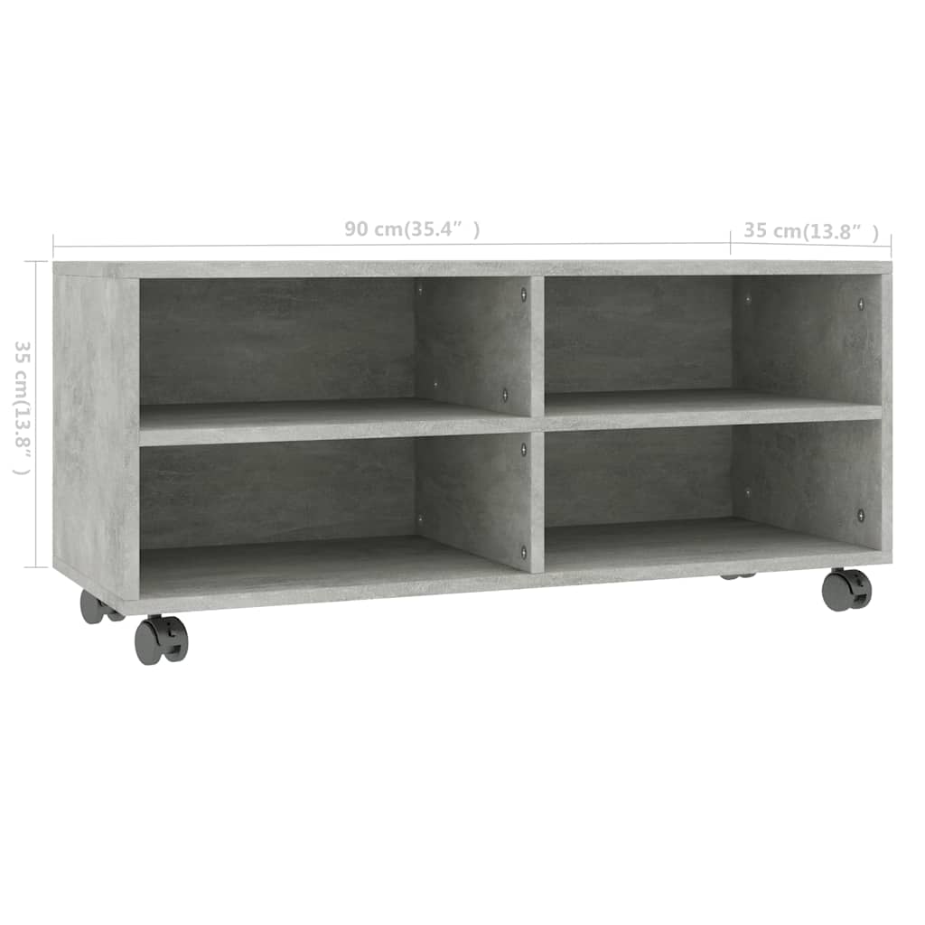 800184 vidaXL TV Cabinet with Castors Concrete Grey 90x35x35 cm Engineered Wood
