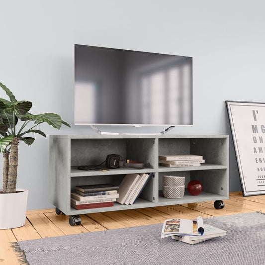 vidaXL TV Cabinet with Castors Concrete Grey 90x35x35 cm Engineered Wood