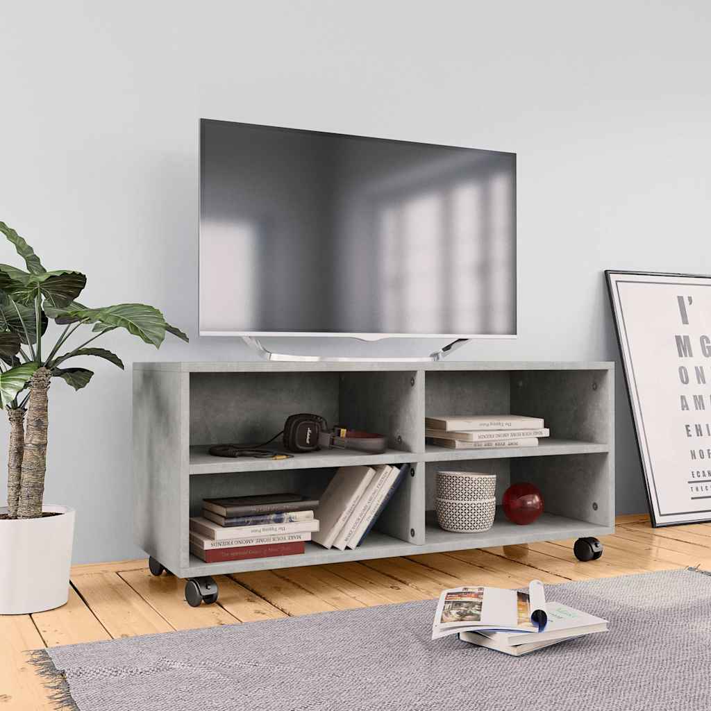 800184 vidaXL TV Cabinet with Castors Concrete Grey 90x35x35 cm Engineered Wood