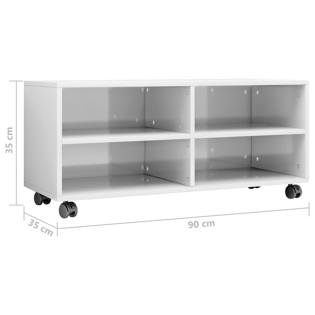 vidaXL TV Cabinet with Castors High Gloss White 90x35x35 cm Engineered Wood