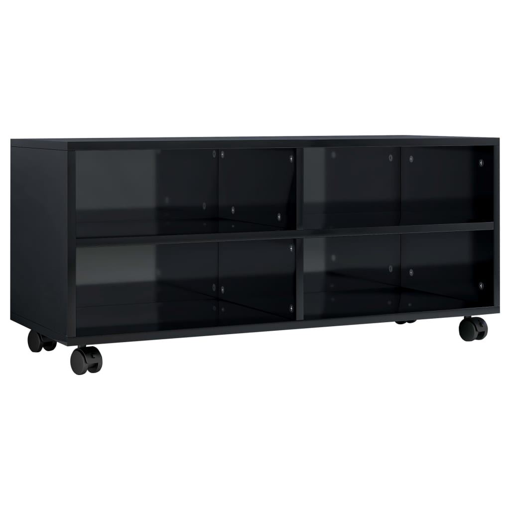 vidaXL TV Cabinet with Castors High Gloss Black 90x35x35 cm Engineered Wood