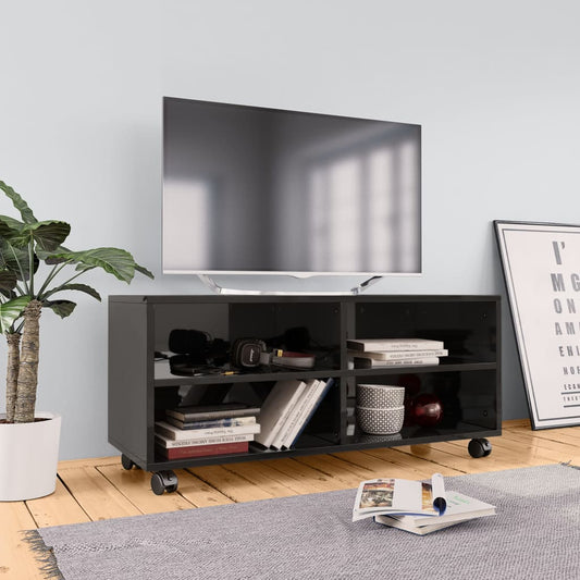 vidaXL TV Cabinet with Castors High Gloss Black 90x35x35 cm Engineered Wood