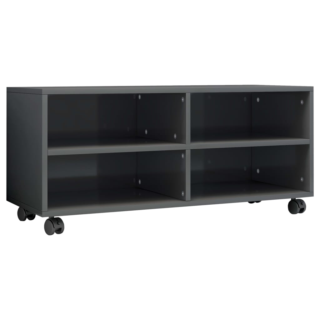 vidaXL TV Cabinet with Castors High Gloss Grey 90x35x35 cm Engineered Wood