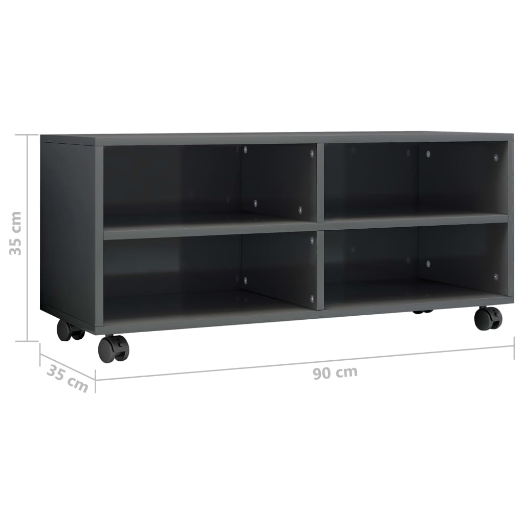 vidaXL TV Cabinet with Castors High Gloss Grey 90x35x35 cm Engineered Wood