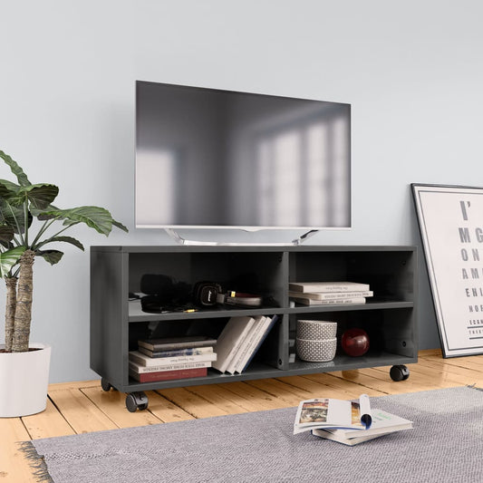 vidaXL TV Cabinet with Castors High Gloss Grey 90x35x35 cm Engineered Wood