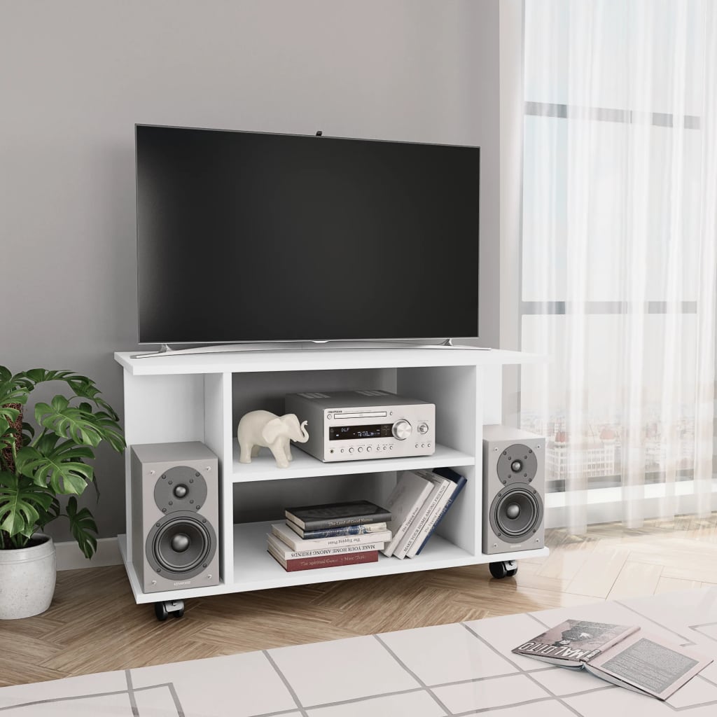 vidaXL TV Cabinet with Castors White 80x40x45 cm Engineered Wood