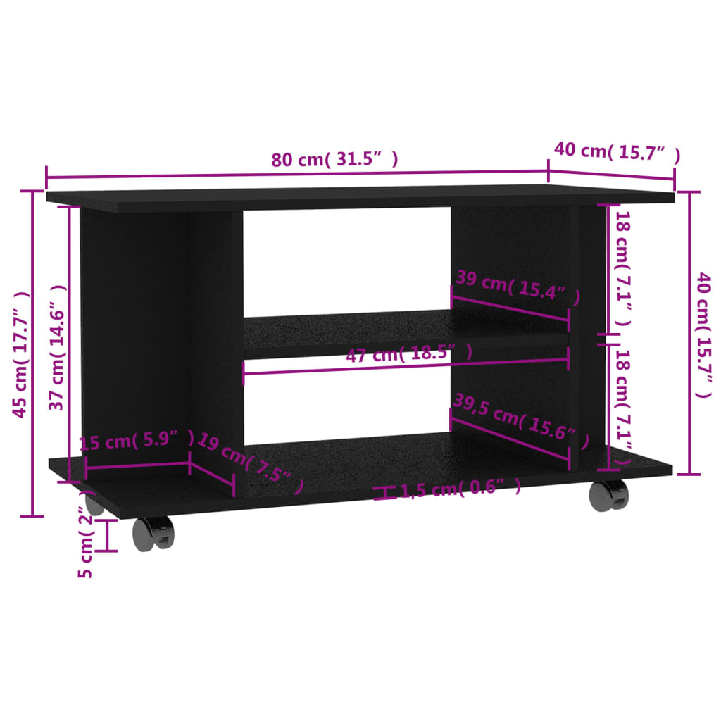 vidaXL TV Cabinet with Castors Black 80x40x45 cm Engineered Wood