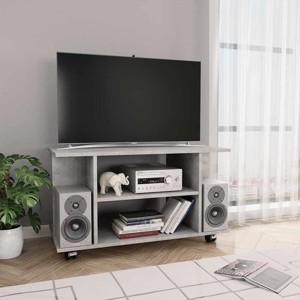 800193 vidaXL TV Cabinet with Castors Concrete Grey 80x40x45 cm Engineered Wood