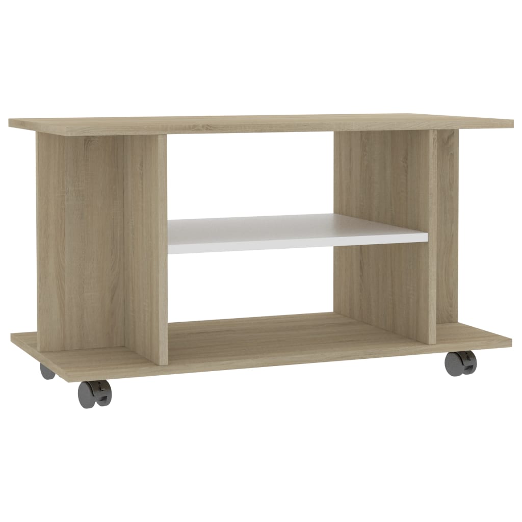 vidaXL TV Cabinet with Castors White and Sonoma Oak 80x40x45 cm Engineered Wood