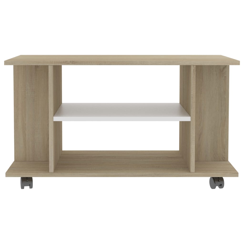 vidaXL TV Cabinet with Castors White and Sonoma Oak 80x40x45 cm Engineered Wood