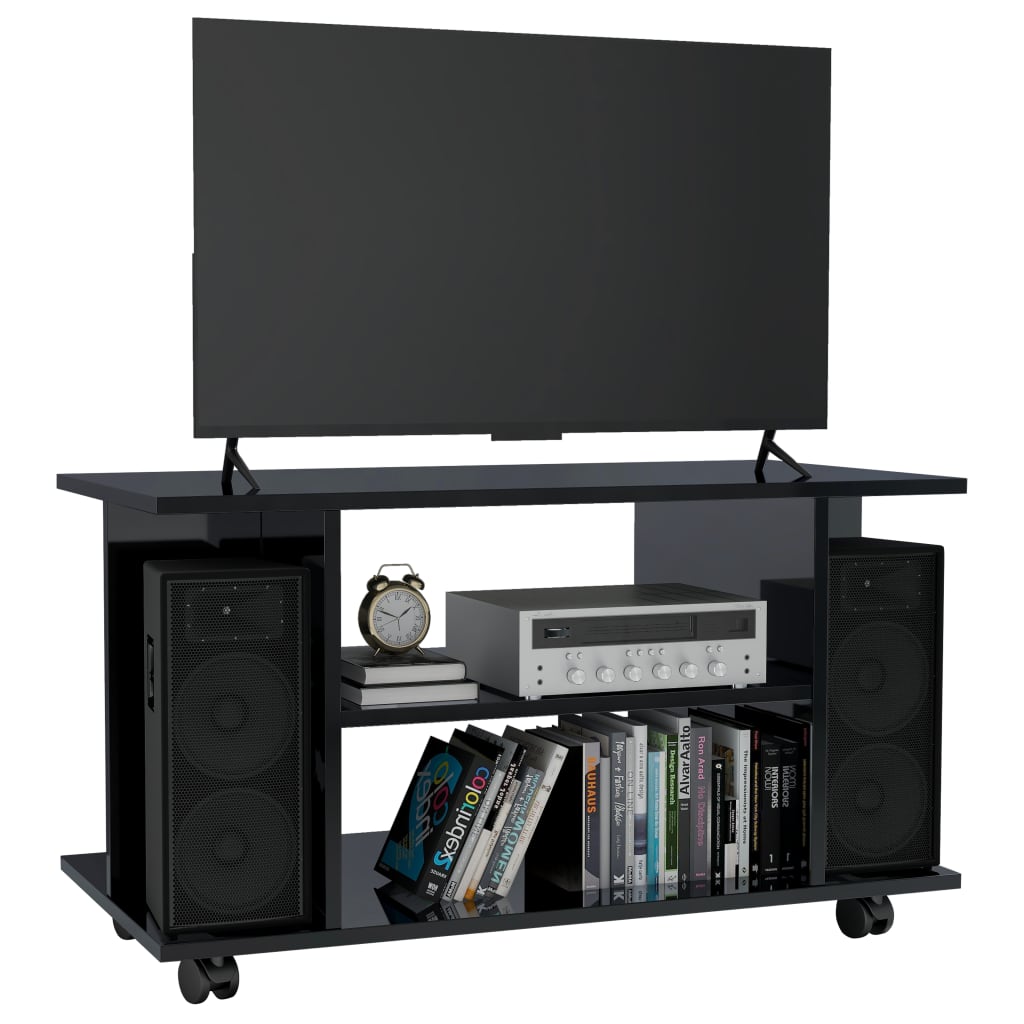 vidaXL TV Cabinet with Castors High Gloss Black 80x40x40 cm Engineered Wood