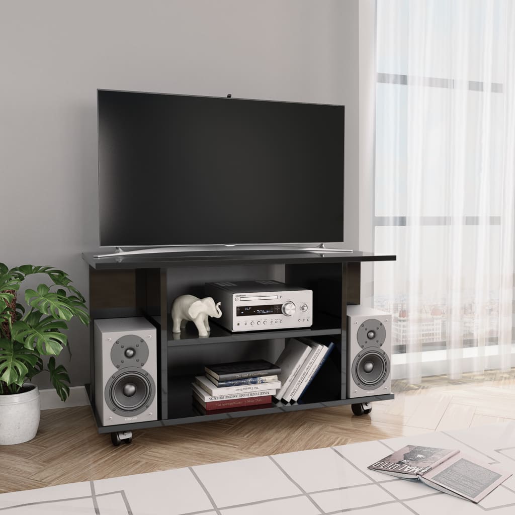 vidaXL TV Cabinet with Castors High Gloss Black 80x40x40 cm Engineered Wood