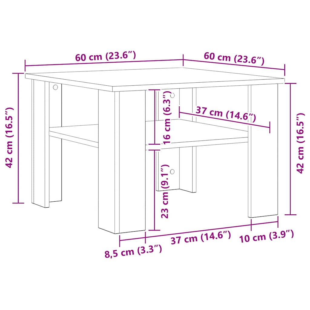 800210 vidaXL Coffee Table Sonoma Oak 60x60x42 cm Engineered Wood