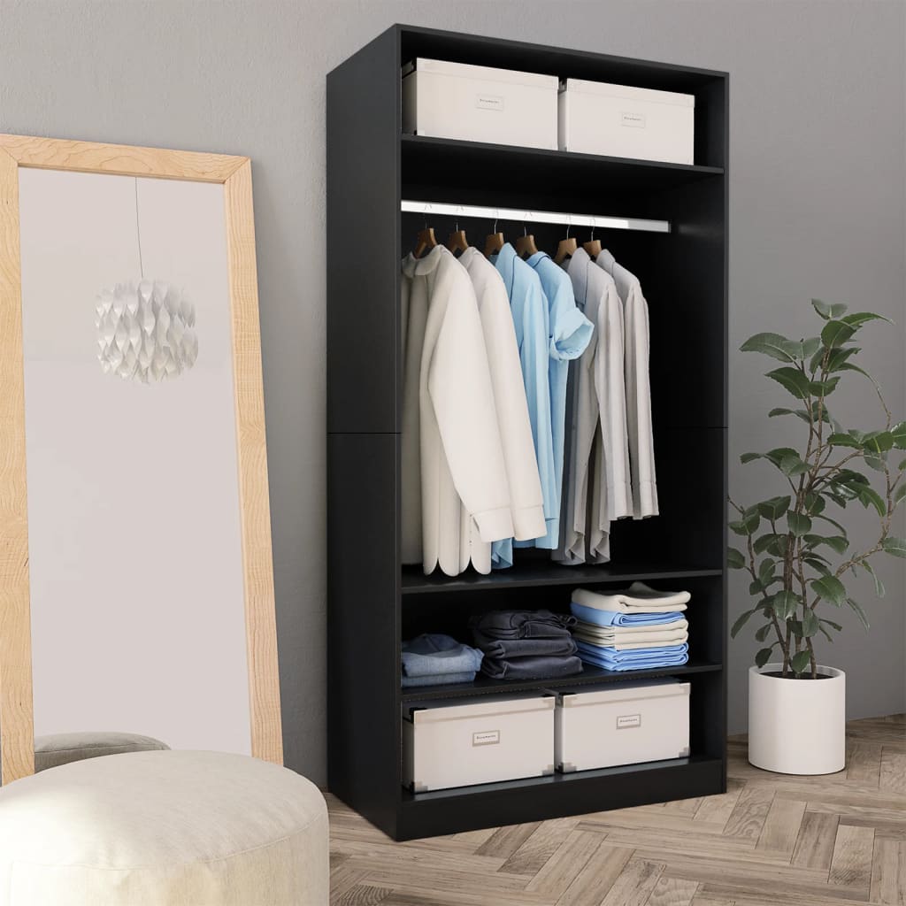 vidaXL Wardrobe Black 100x50x200 cm Engineered Wood