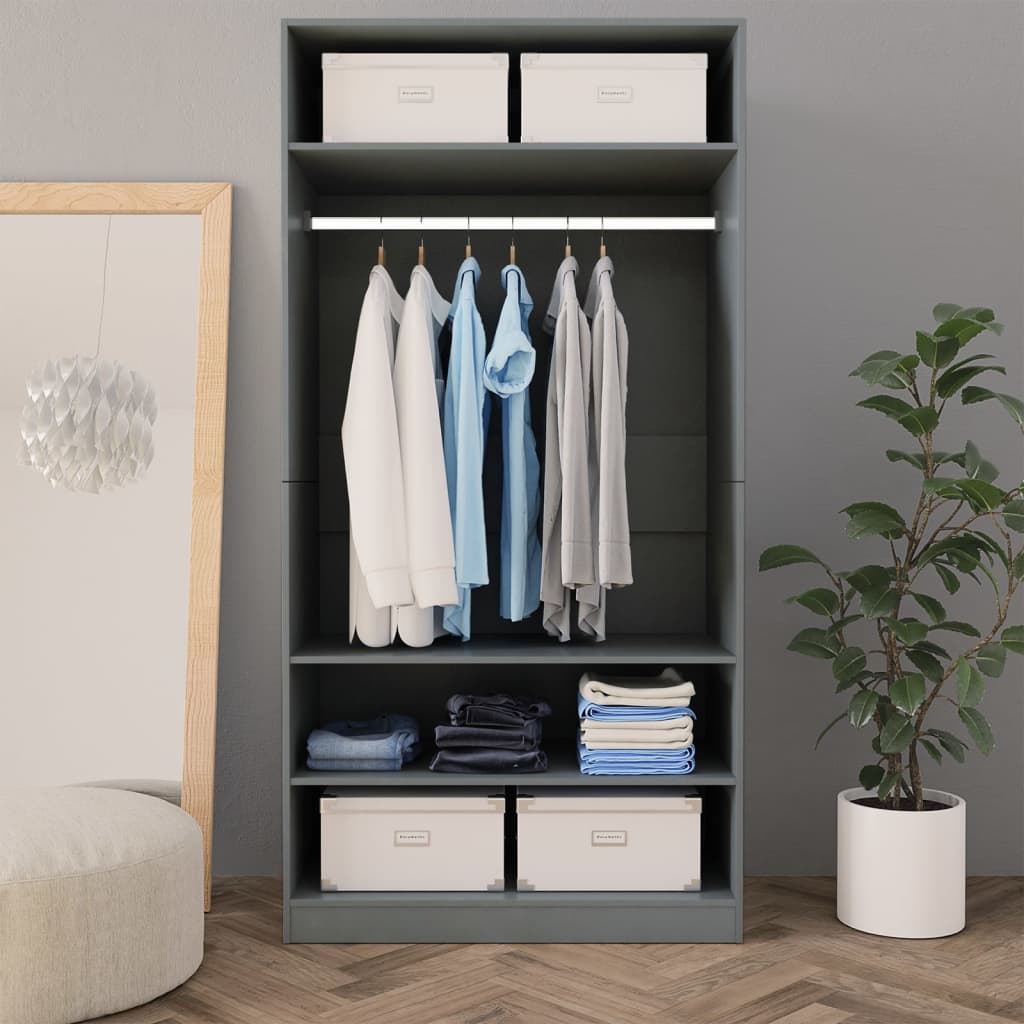 vidaXL Wardrobe Grey 100x50x200 cm Engineered Wood