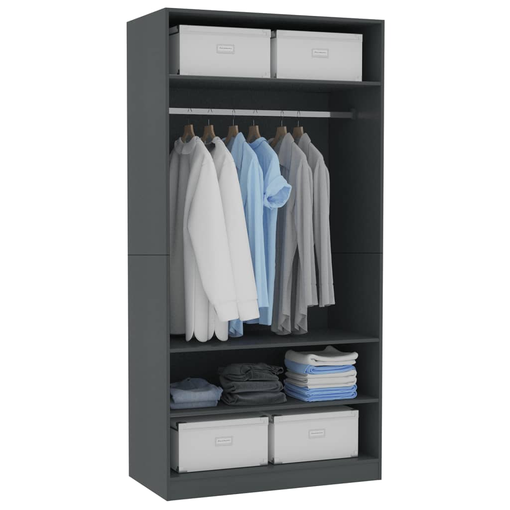 vidaXL Wardrobe Grey 100x50x200 cm Engineered Wood