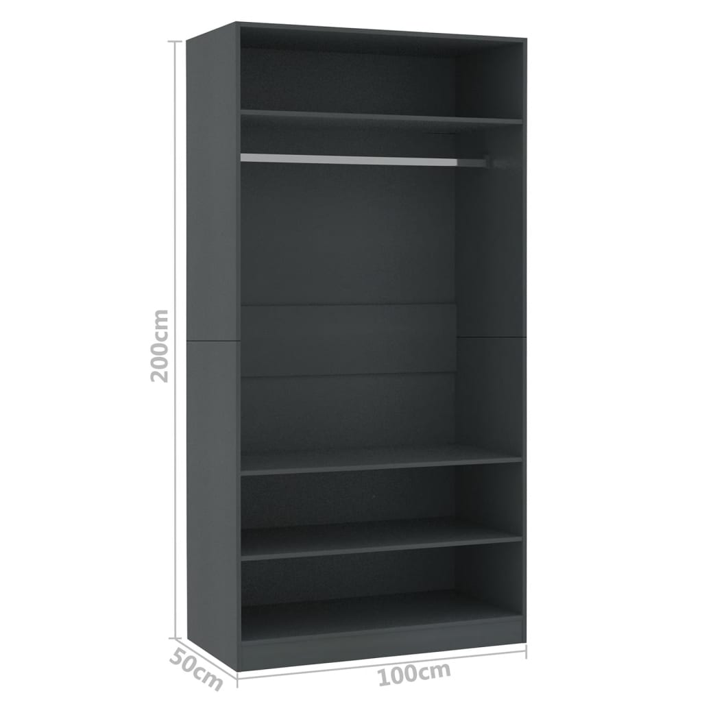 vidaXL Wardrobe Grey 100x50x200 cm Engineered Wood