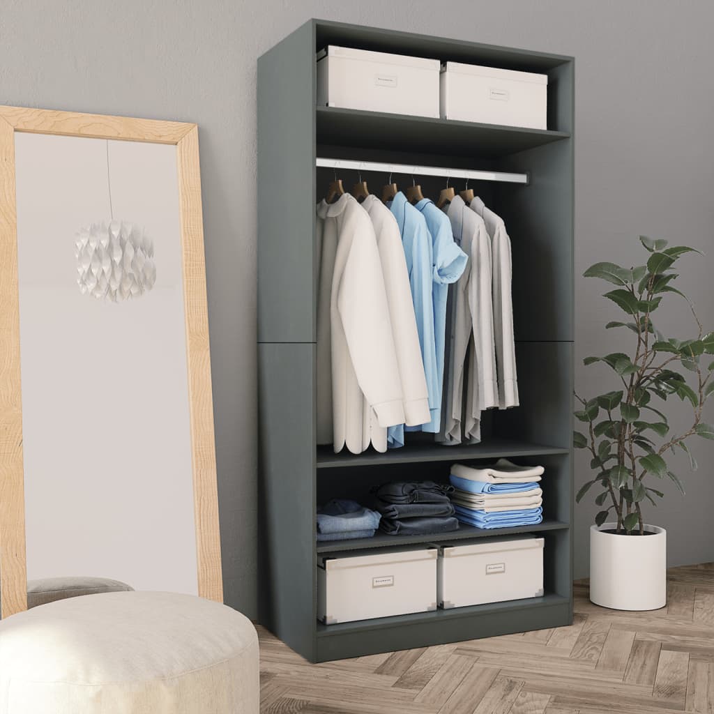 vidaXL Wardrobe Grey 100x50x200 cm Engineered Wood