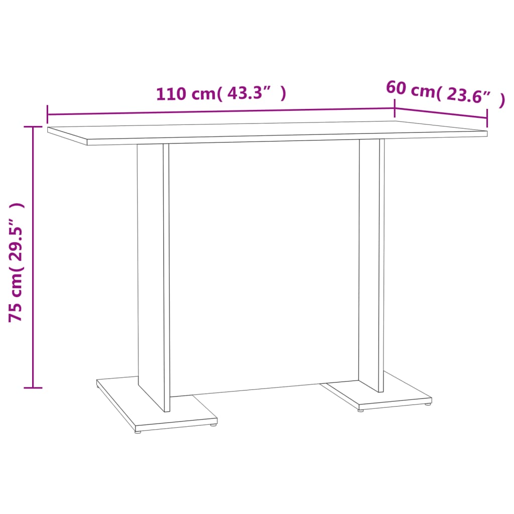 vidaXL Dining Table White and Sonoma Oak 110x60x75 cm Engineered Wood