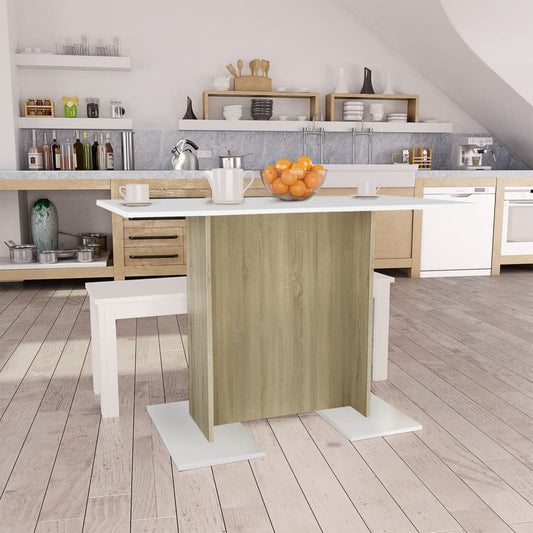 vidaXL Dining Table White and Sonoma Oak 110x60x75 cm Engineered Wood