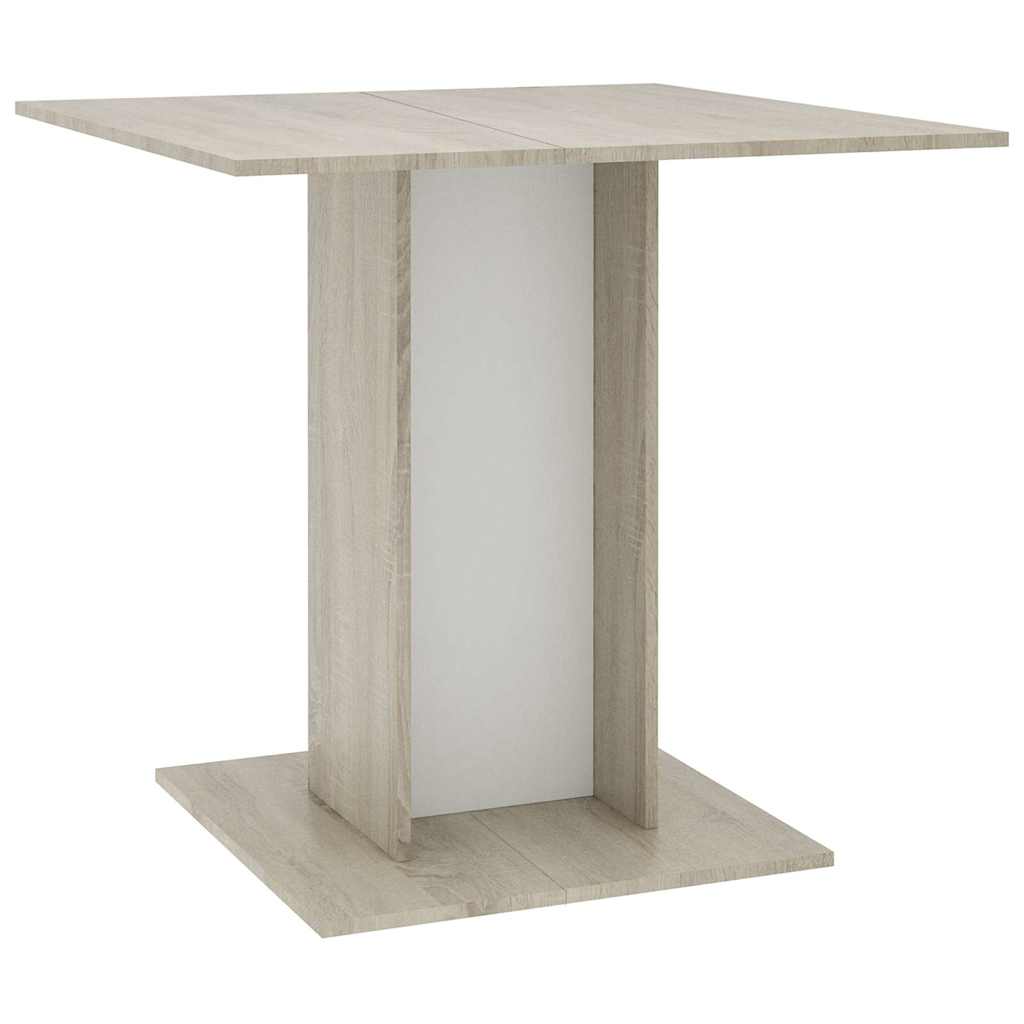 vidaXL Dining Table White and Sonoma Oak 80x80x75 cm Engineered Wood