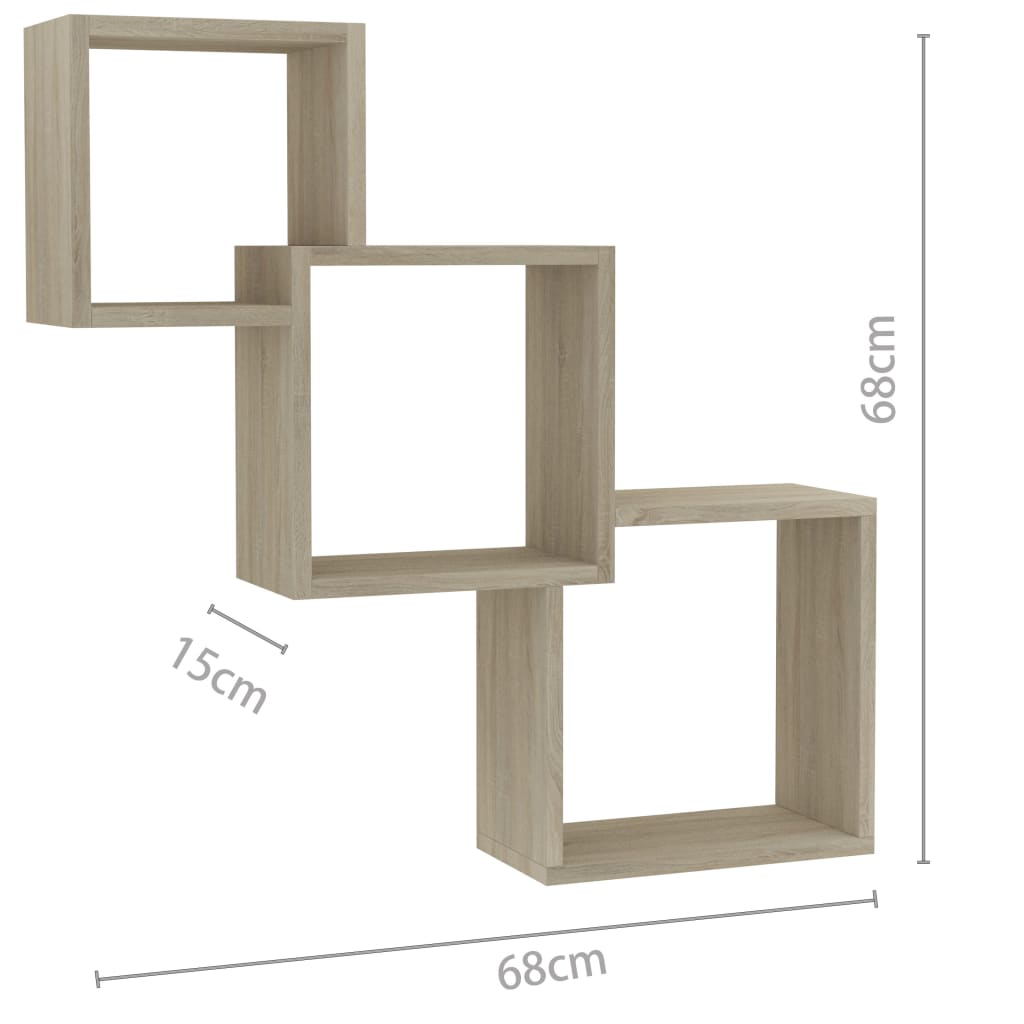 Cube Wall Shelf Sonoma Oak 68x15x68 cm Engineered Wood