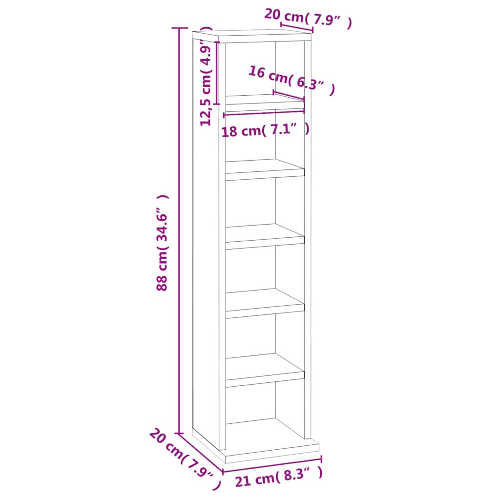 CD Cabinet High Gloss White 21x20x88 cm Engineered Wood