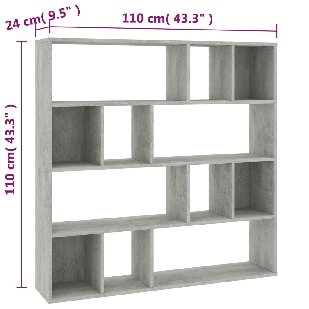 vidaXL Room Divider/Book Cabinet Concrete Grey 110x24x110 cm Engineered Wood