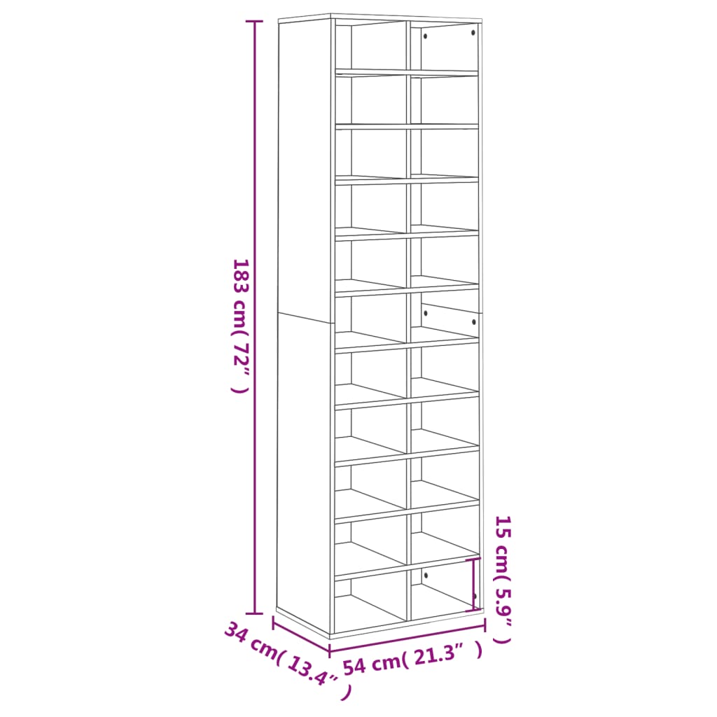 vidaXL Shoe Cabinet White 54x34x183 cm Engineered Wood