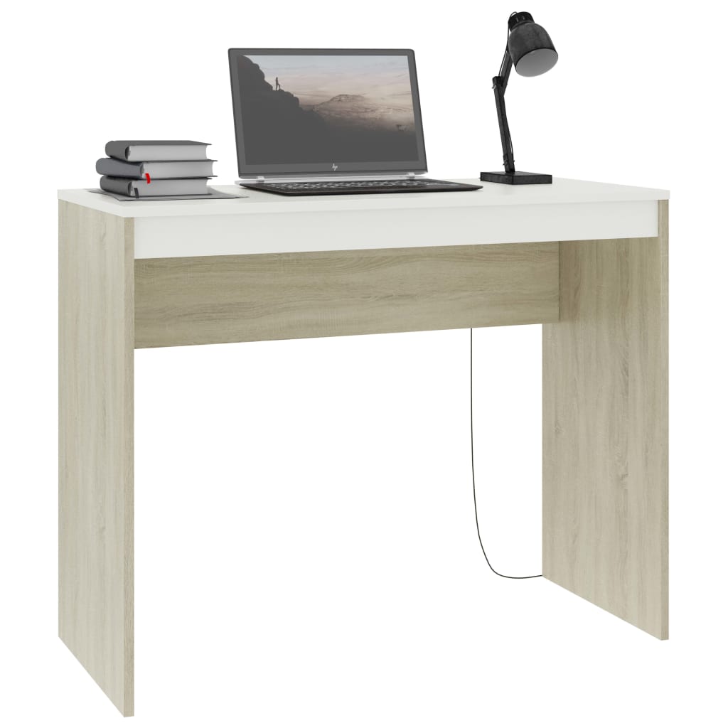 vidaXL Desk White and Sonoma Oak 90x40x72 cm Engineered Wood