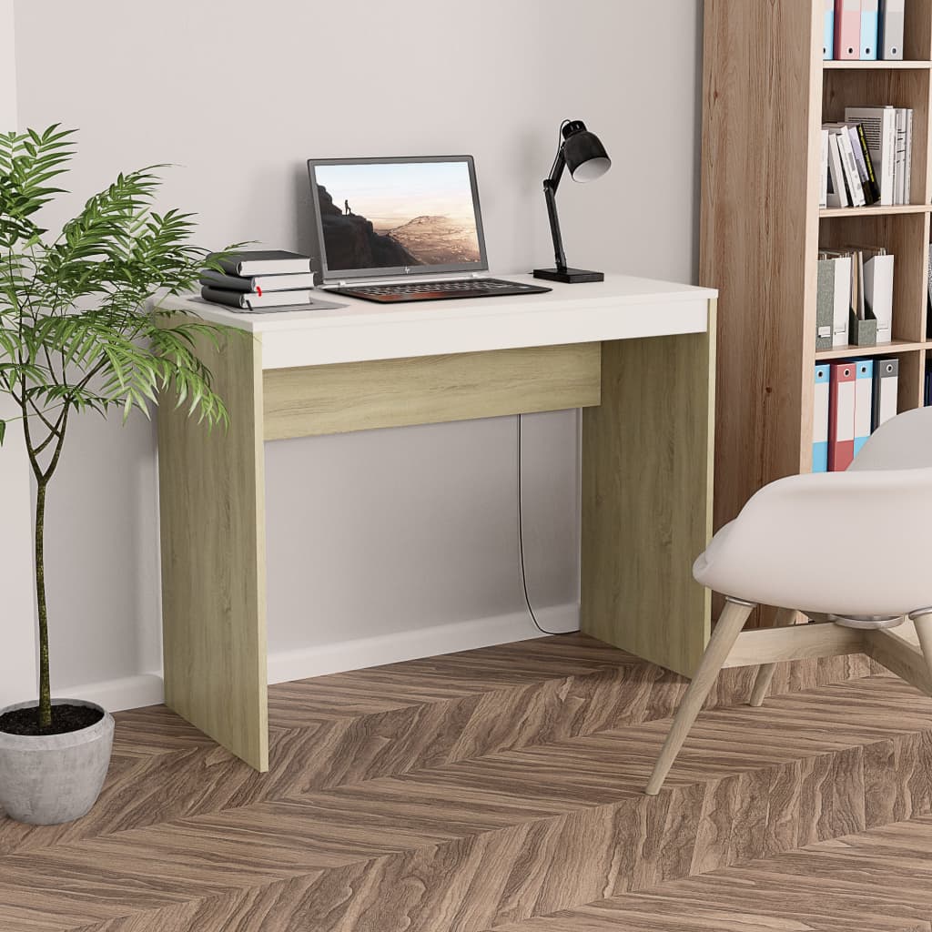 vidaXL Desk White and Sonoma Oak 90x40x72 cm Engineered Wood