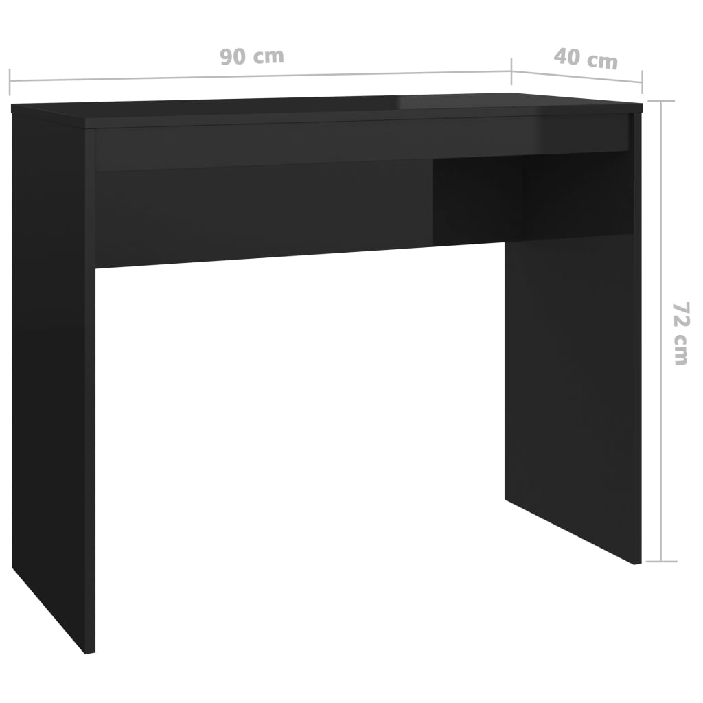 vidaXL Desk High Gloss Black 90x40x72 cm Engineered Wood