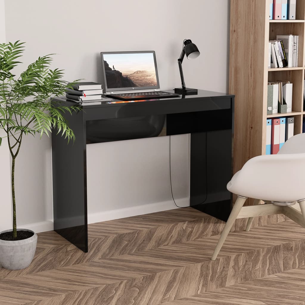 vidaXL Desk High Gloss Black 90x40x72 cm Engineered Wood