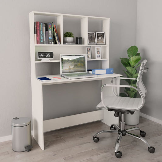 vidaXL Desk with Shelf White 110x45x157 cm Engineered Wood