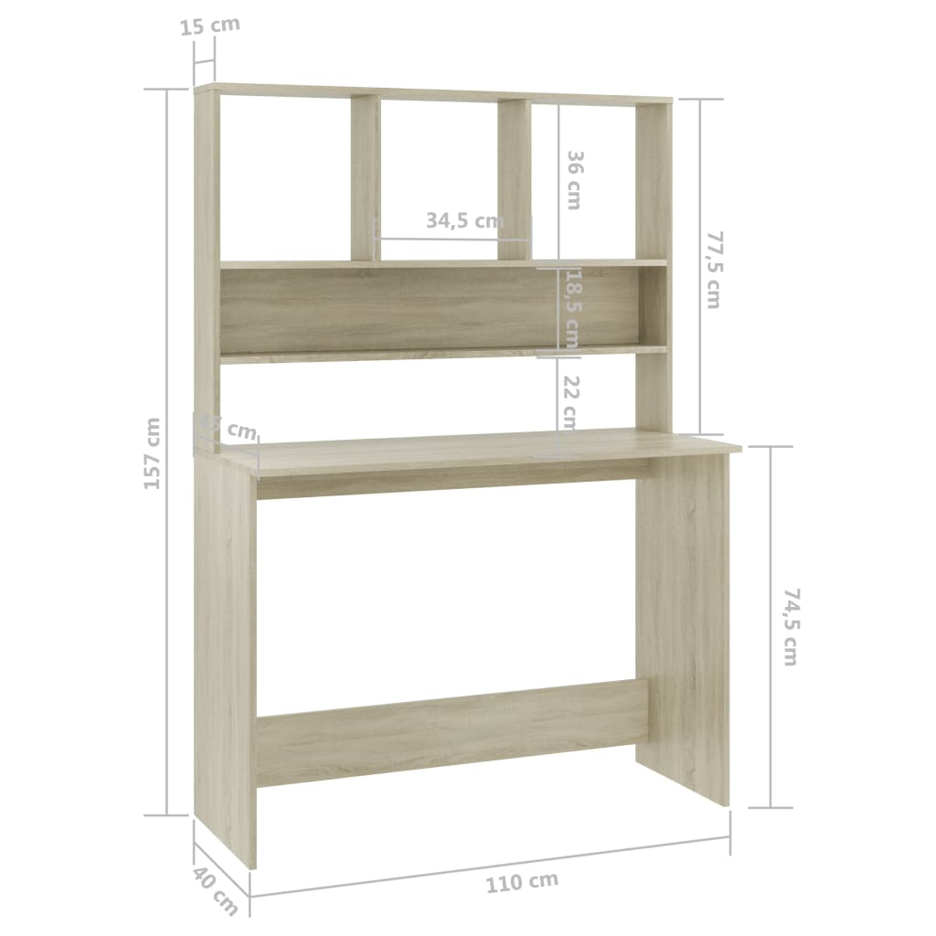 Desk | Sonoma Oak | Engineered Wood | Medium | Desk | Rectangular