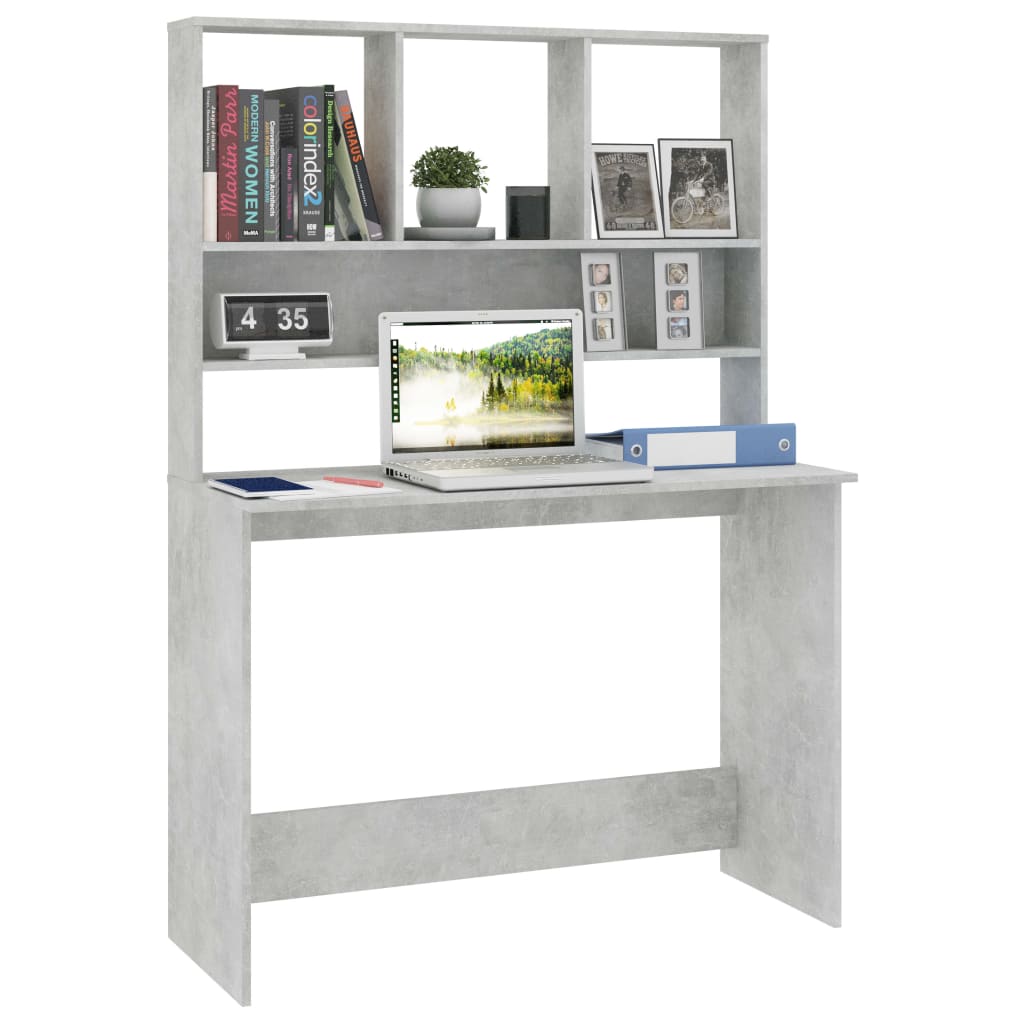 800391 vidaXL Desk with Shelves Concrete Grey 110x45x157 cm Engineered Wood