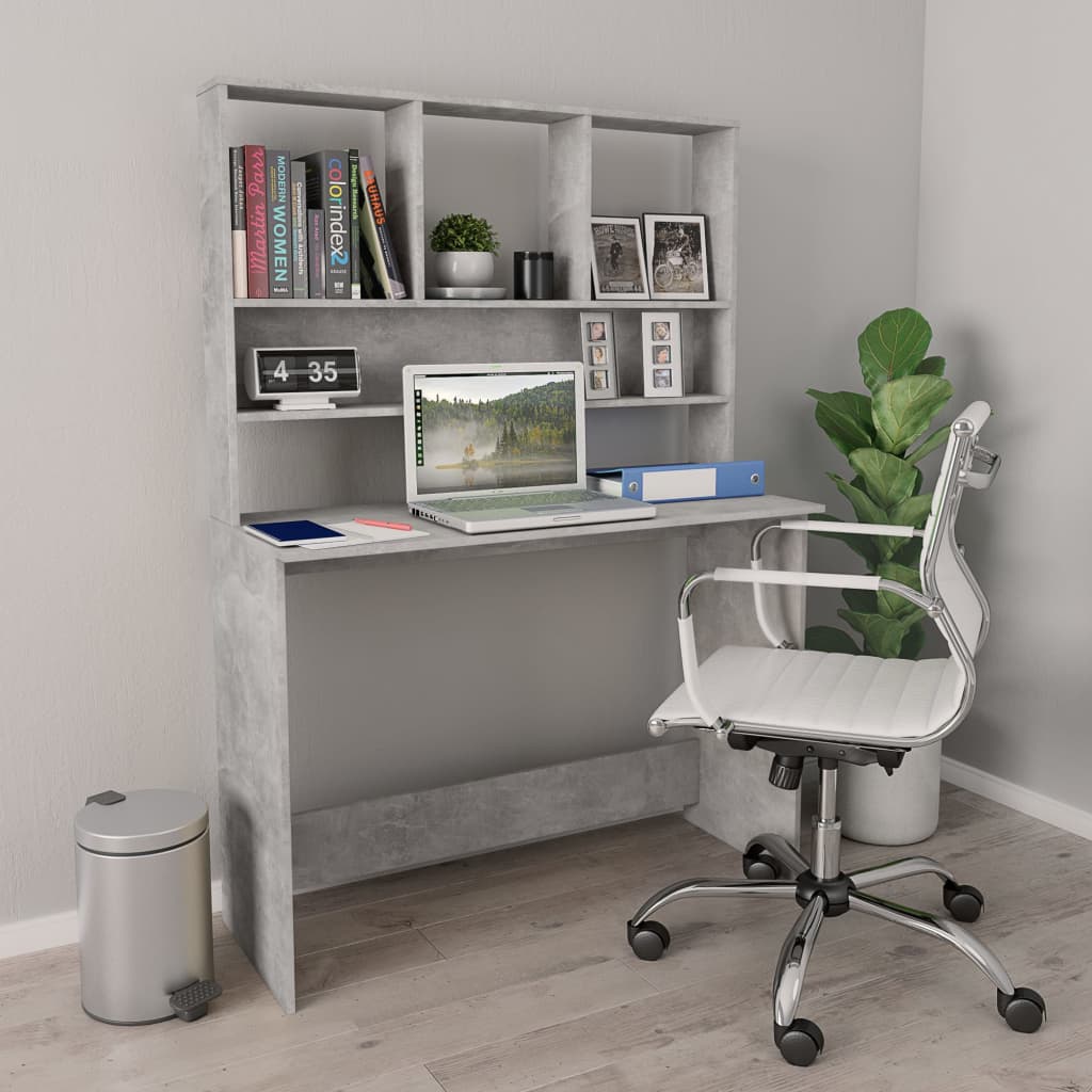 800391 vidaXL Desk with Shelves Concrete Grey 110x45x157 cm Engineered Wood