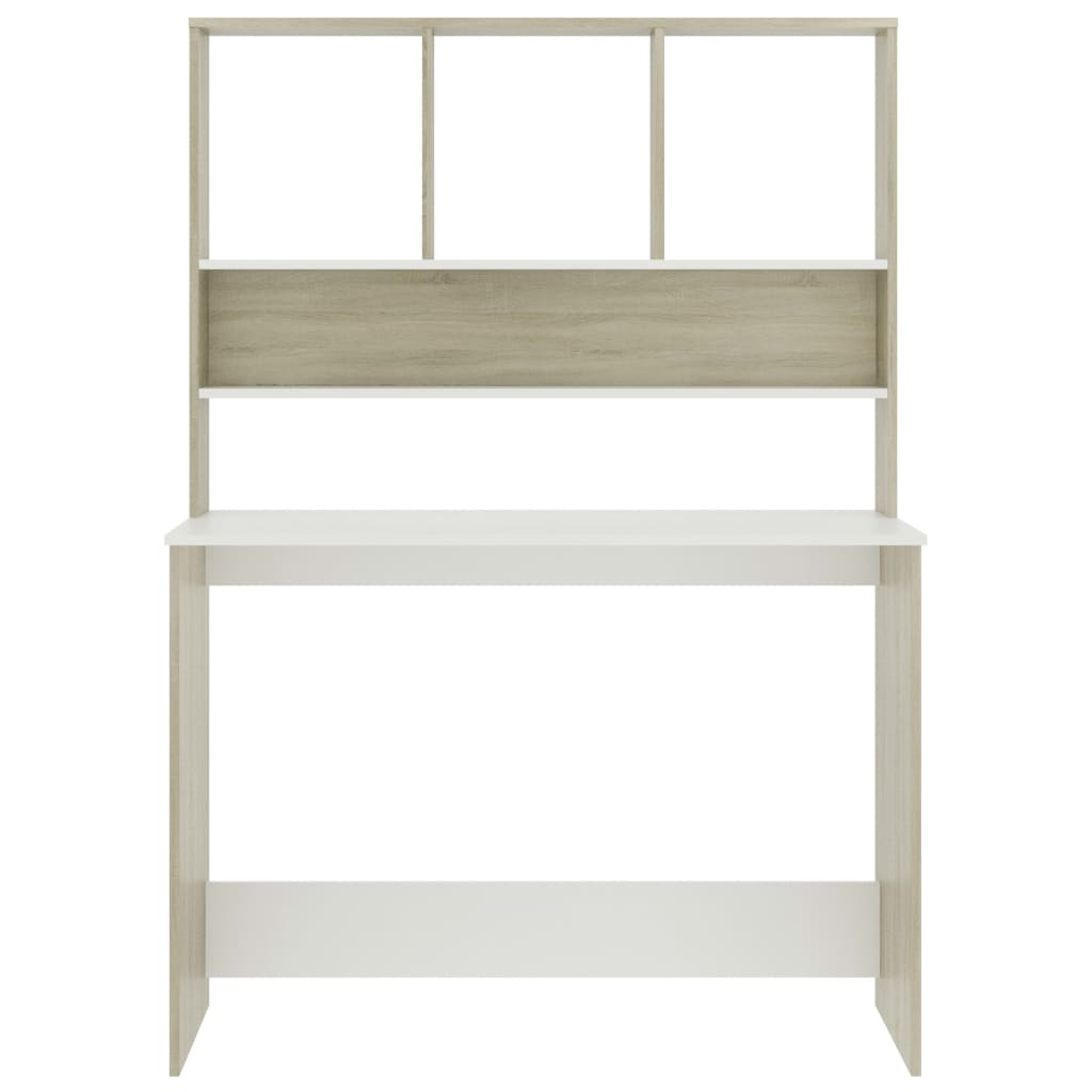 Desk with Shelf White and Sonoma Oak 110x45x157 cm Engineered Wood
