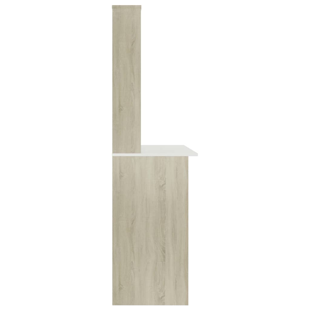 Desk with Shelf White and Sonoma Oak 110x45x157 cm Engineered Wood