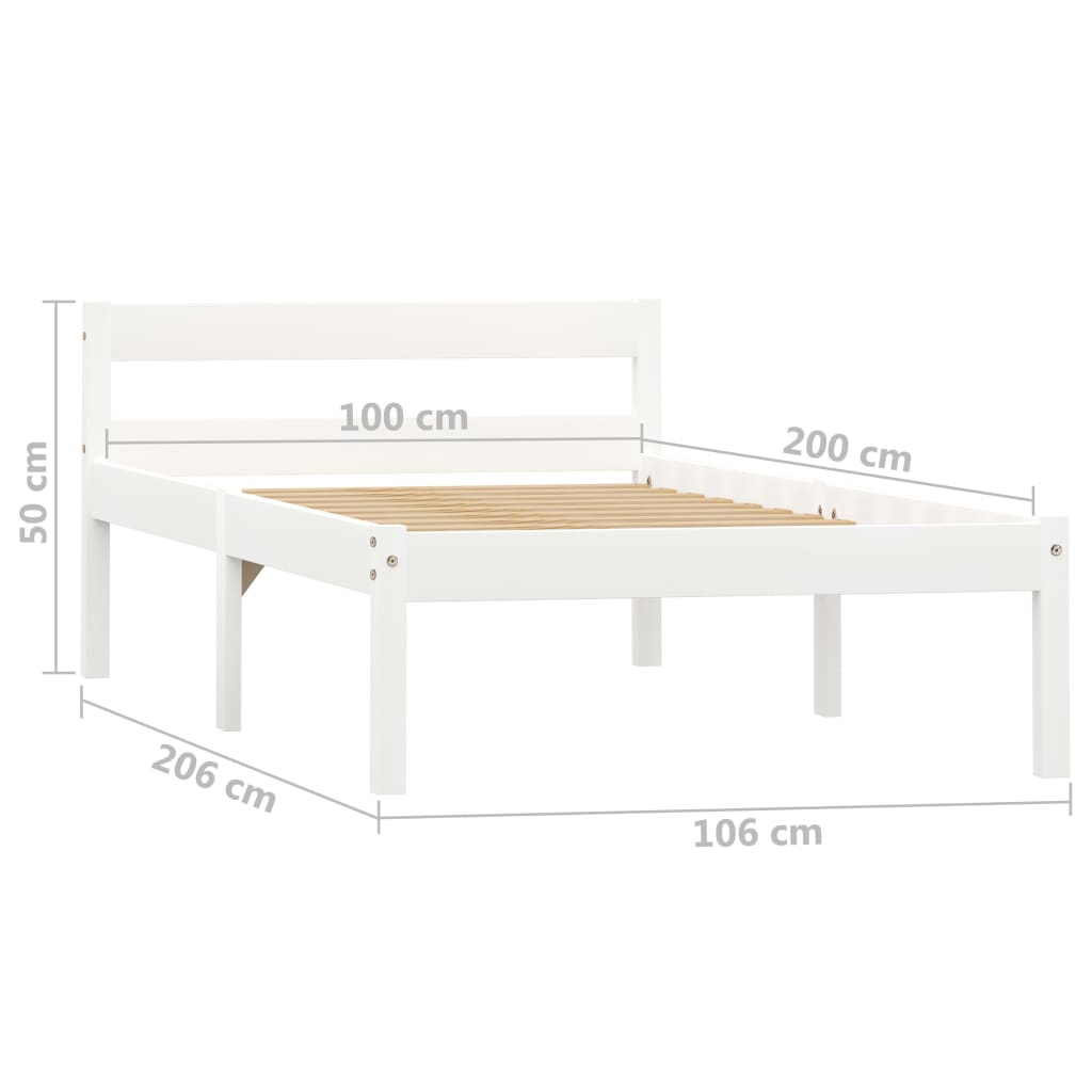 vidaXL Bed Frame without Mattress White Solid Pine Wood 100x200 cm