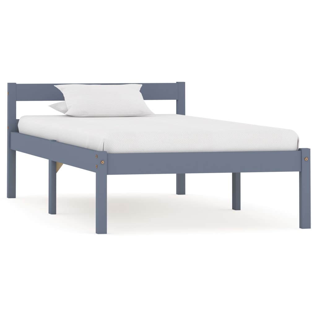 vidaXL Bed Frame without Mattress Grey Solid Pine Wood 100x200 cm