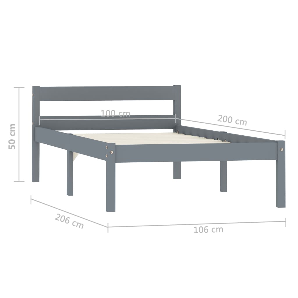 vidaXL Bed Frame without Mattress Grey Solid Pine Wood 100x200 cm