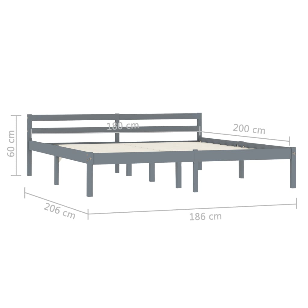 vidaXL Bed Frame without Mattress Grey Solid Pine Wood 180x200 cm Super King