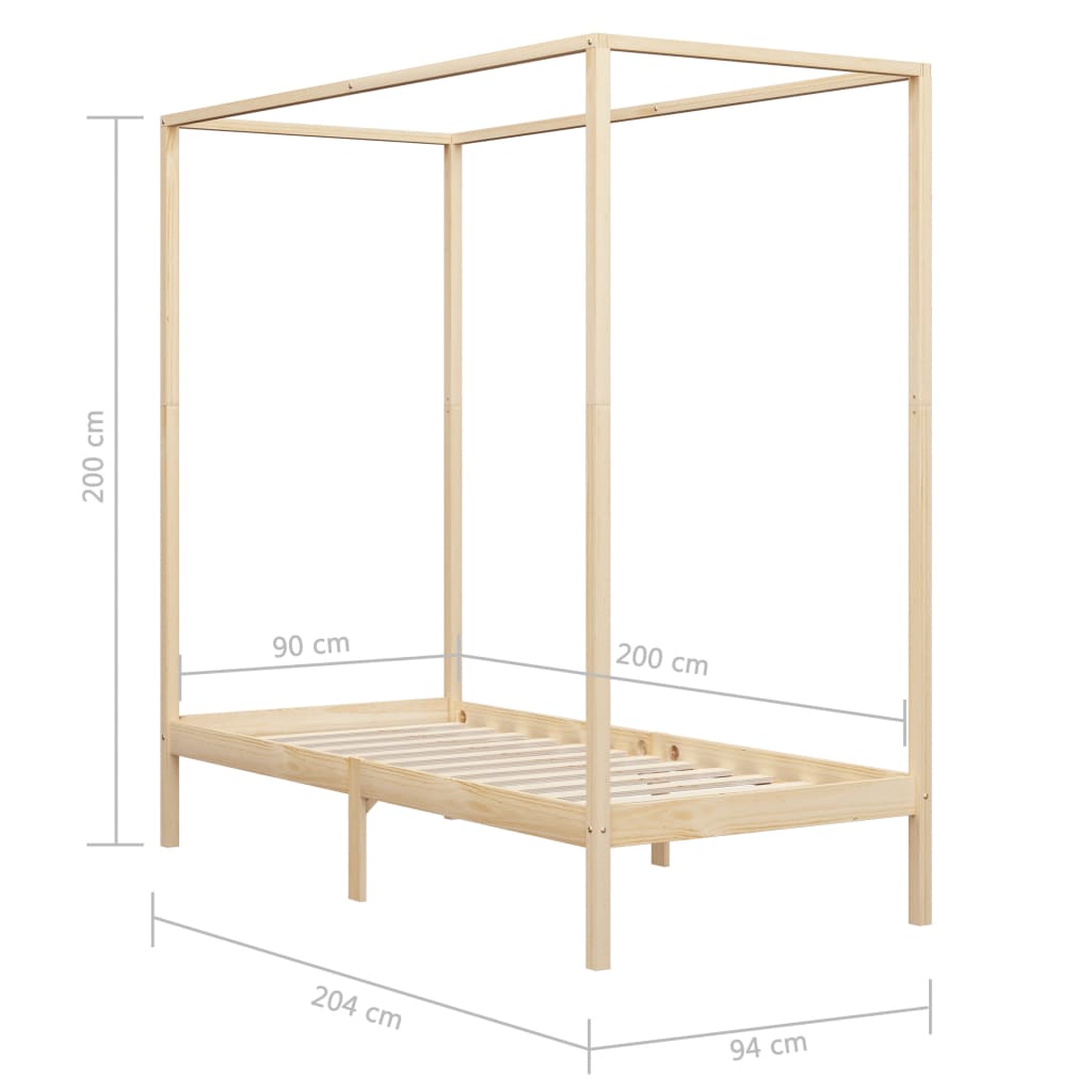 vidaXL Canopy Bed Frame without Mattress Solid Wood 90x200 cm