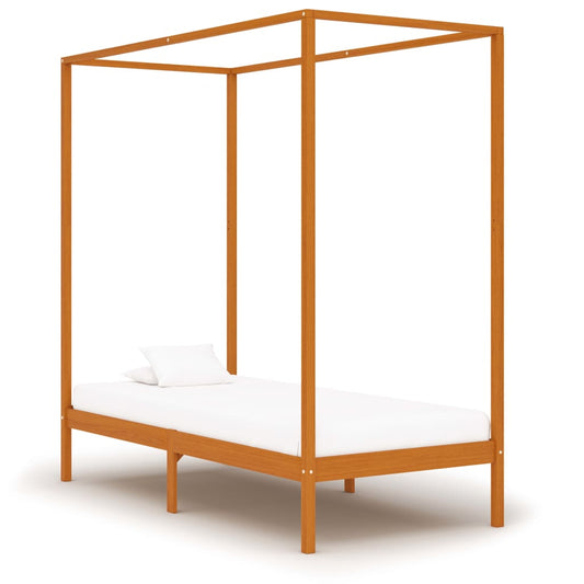 vidaXL Canopy Bed Frame without Mattress Honey Brown Solid Wood 100x200cm