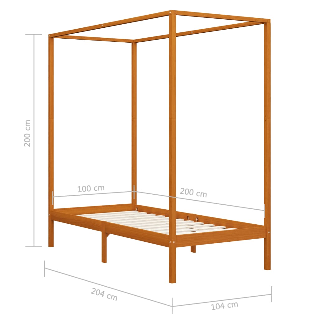 vidaXL Canopy Bed Frame without Mattress Honey Brown Solid Wood 100x200cm