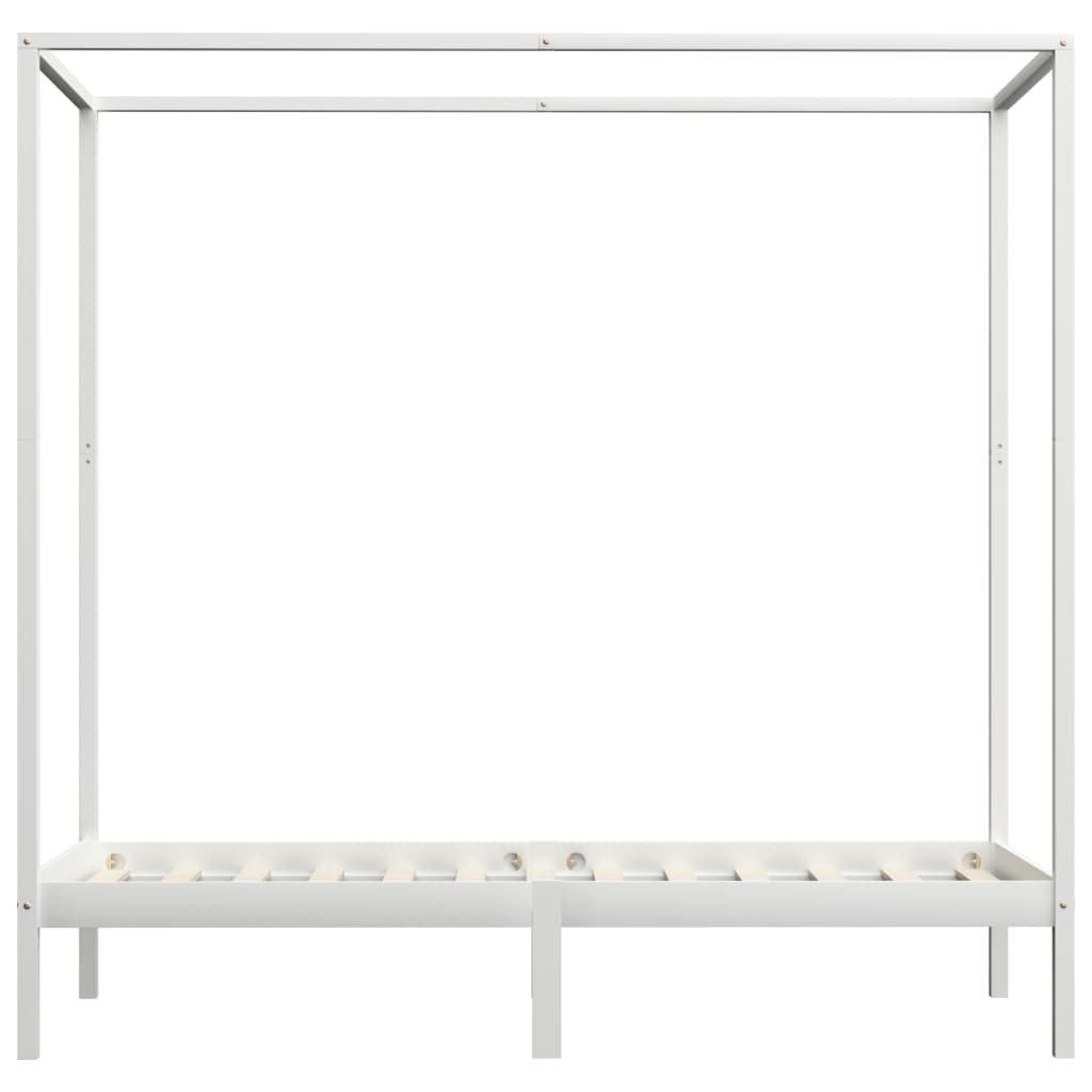 Canopy Bed Frame without Mattress White Solid Wood 100x200 cm