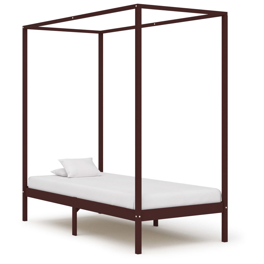 Bed Frame | Dark Brown | Solid Pine Wood and Plywood Slats | 90 x 200 cm